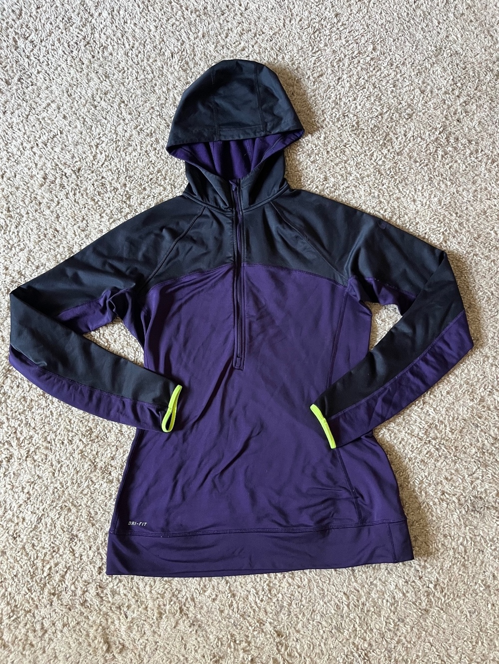 Nike Pro Women's Long Sleeve Hooded Athletic Jacket Purple and Black Size Medium